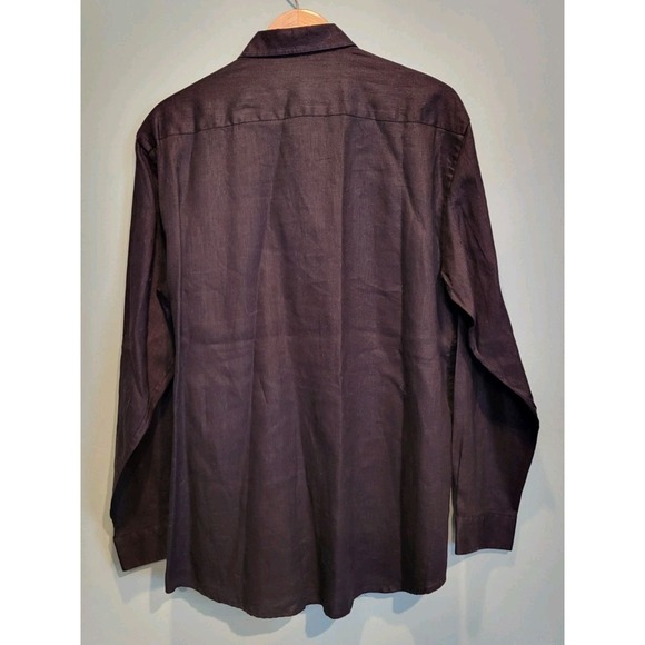 Mens Structure Black Linen  Long Sleeve Button Up Shirt Sz L - Picture 3 of 5